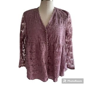 Lace Button-Down Top in Mauve